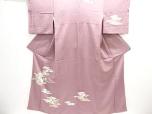縮緬地　霞に草花模様一つ紋訪問着